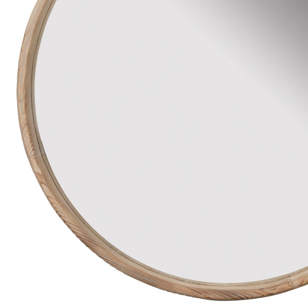 28 Inch Round Wall Mount Accent Mirror, Natural Fir Wood with Subtle Grains - View 4
