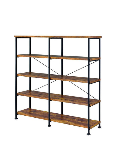 Olga 63 Inch Industrial 4 Tier Shelf Bookshelf, Particleboard, Metal Frame, Brown, Black