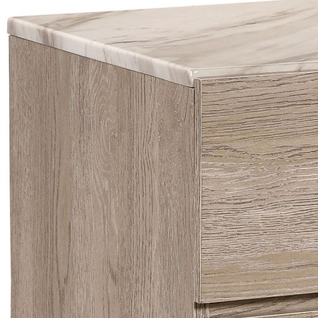 2 Drawer Wooden Nightstand with Grains and Angled Legs, Cream - View 5