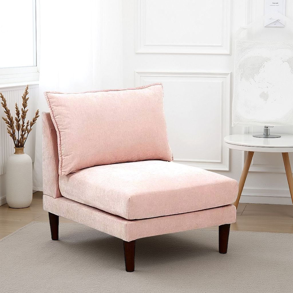 Rio 33 Inch Modular Armless Sofa Chair, Lumbar Cushion, Blush Pink - View 7