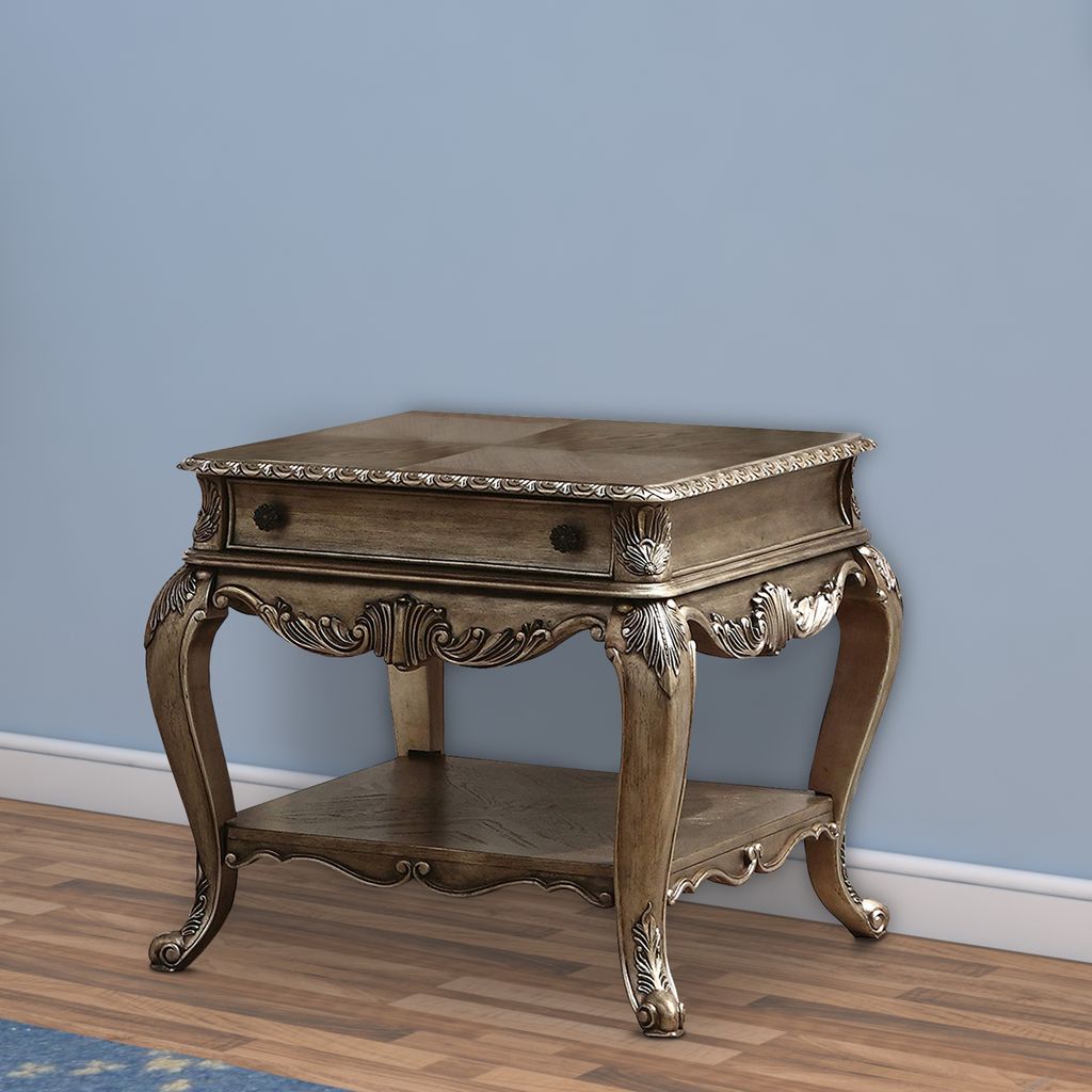 Wooden End Table With One Drawer And Bottom Shelf, Vintage Oak Brown - View 7