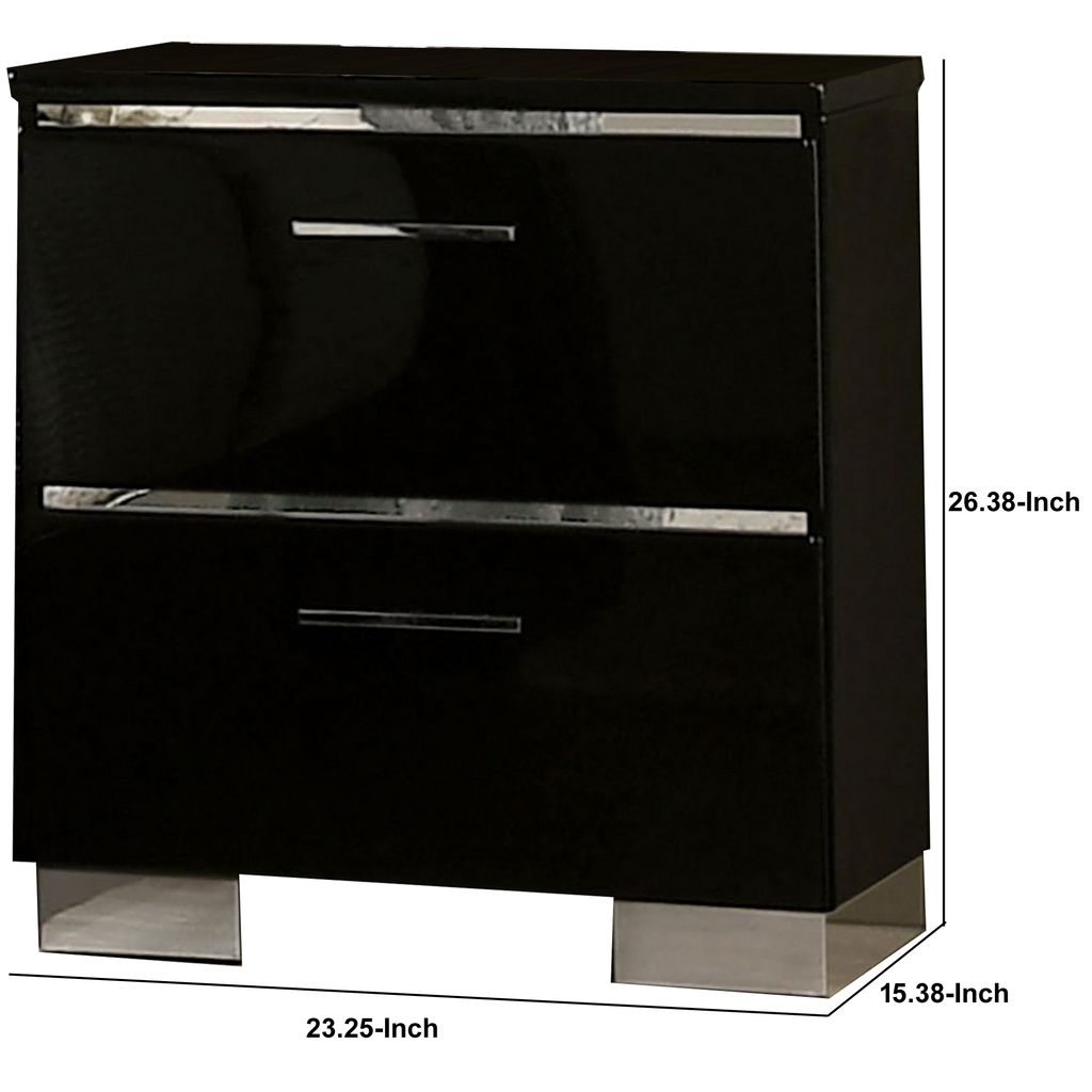 Cari Two Drawer Nightstand with USB Charger, Chrome, Black - View 5