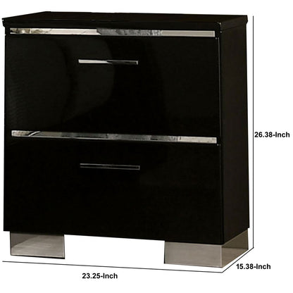 Cari Two Drawer Nightstand with USB Charger, Chrome, Black - View 5