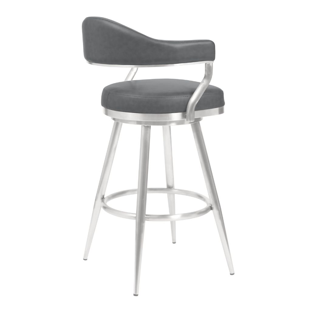 26 Inch Vegan Faux Leather Metal Counter Stool, Gray, Silver - View 3