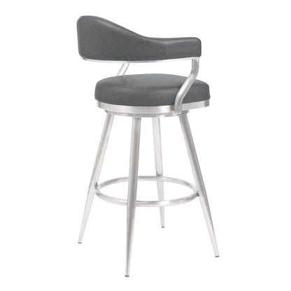 26 Inch Vegan Faux Leather Metal Counter Stool, Gray, Silver - View 3