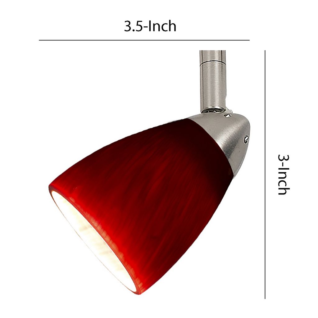 Hand Blown Glass Shade Track Light Head with Metal Frame, Red and Silver - View 6
