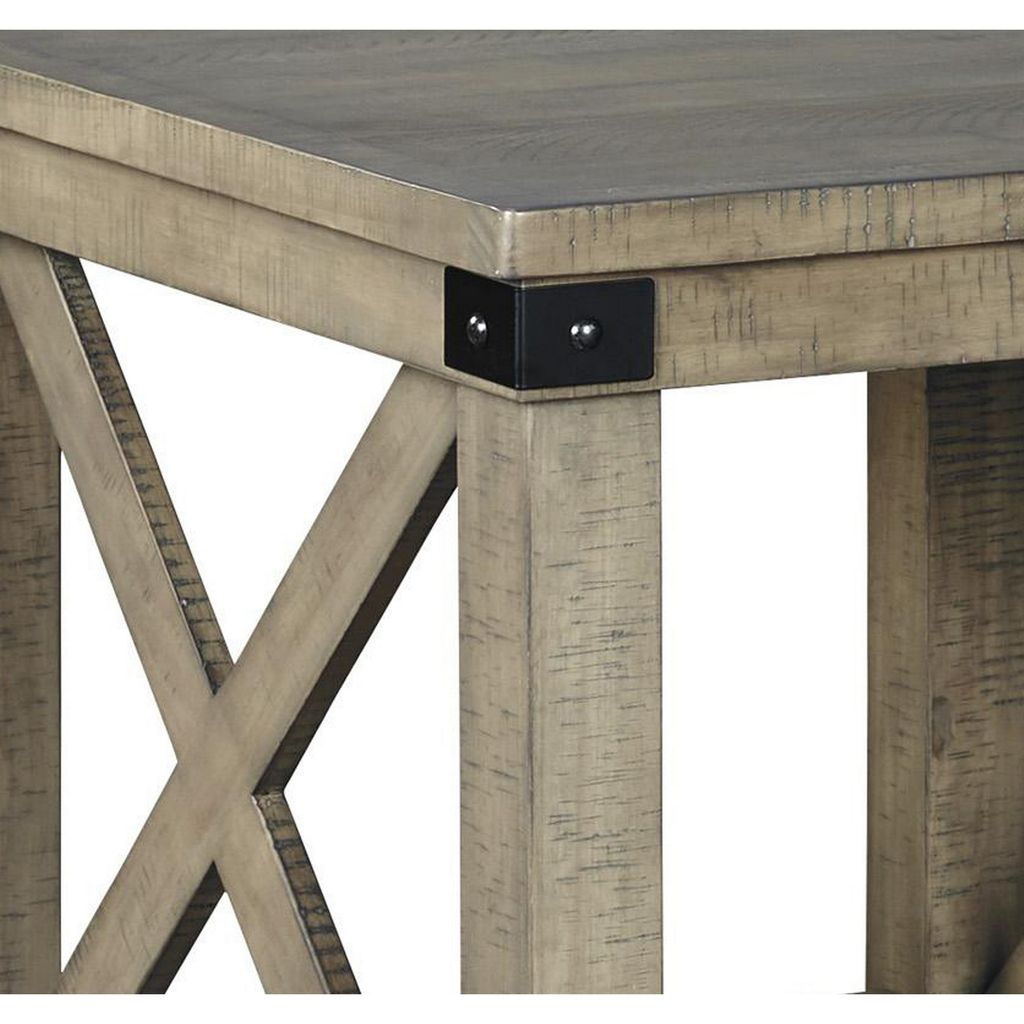 Farmhouse Style End Table with X Shaped Sides and Open Bottom Shelf, Gray - View 4