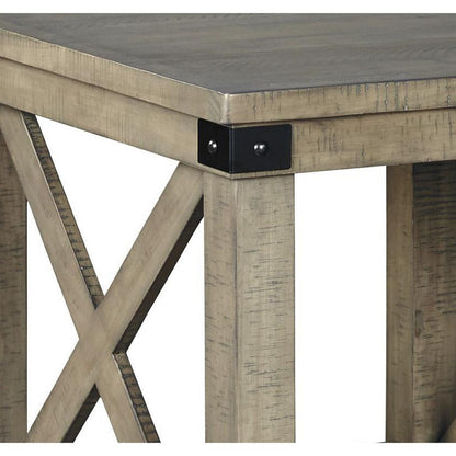 Farmhouse Style End Table with X Shaped Sides and Open Bottom Shelf, Gray - View 4