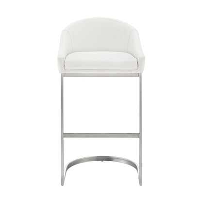 Lina 24 Inch Counter Stool Chair, Metal Cantilever Base, White Faux Leather - View 2