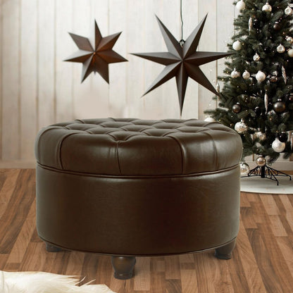 Leatherette Upholstered Wooden Ottoman with Tufted Lift Off Lid Storage, Brown - View 7