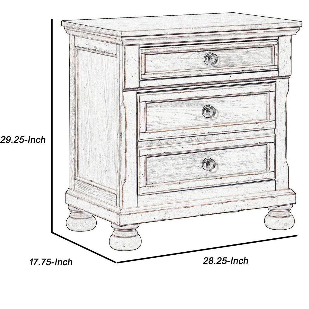 Cottage 2 Drawer Nightstand with Molded Details and Bun feet, Antique White - View 6