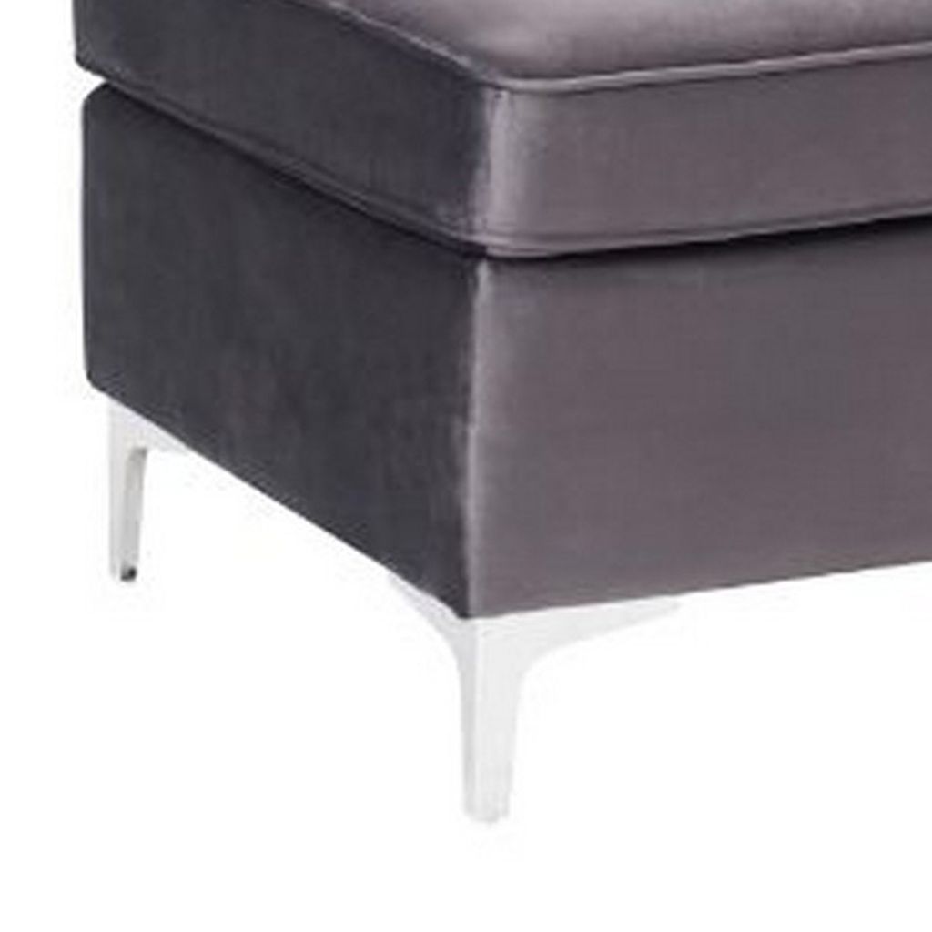 Ottoman with Velvet Upholstery and Metal Legs, Gray - View 5