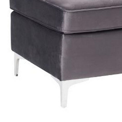 Ottoman with Velvet Upholstery and Metal Legs, Gray - View 5