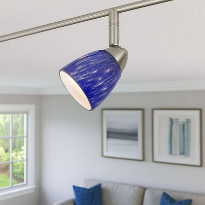 50 Watt Track Fixture with Handblown Glass Shade, Silver and Blue - View 7