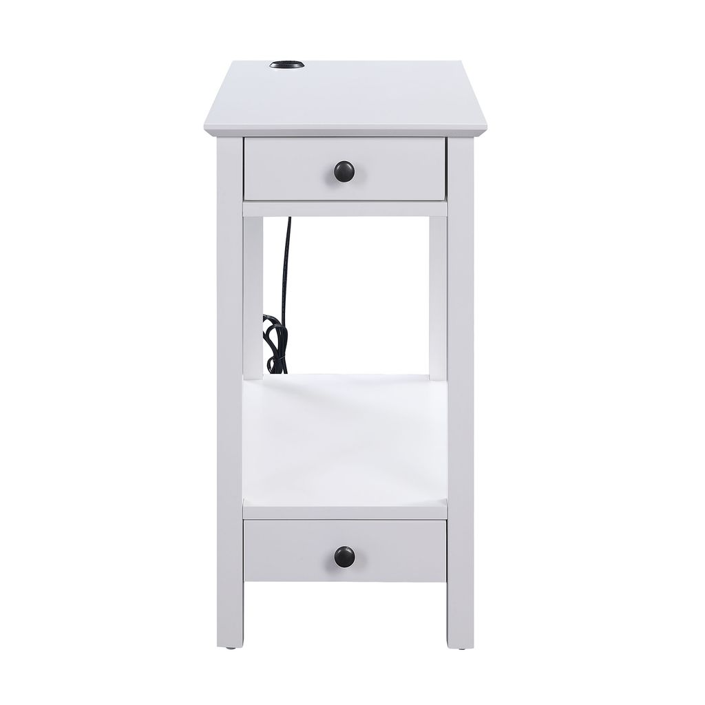 Wooden Frame Side Table with 2 Drawers and 1 Bottom Shelf, White - View 2
