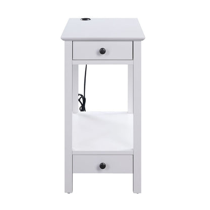 Wooden Frame Side Table with 2 Drawers and 1 Bottom Shelf, White - View 2