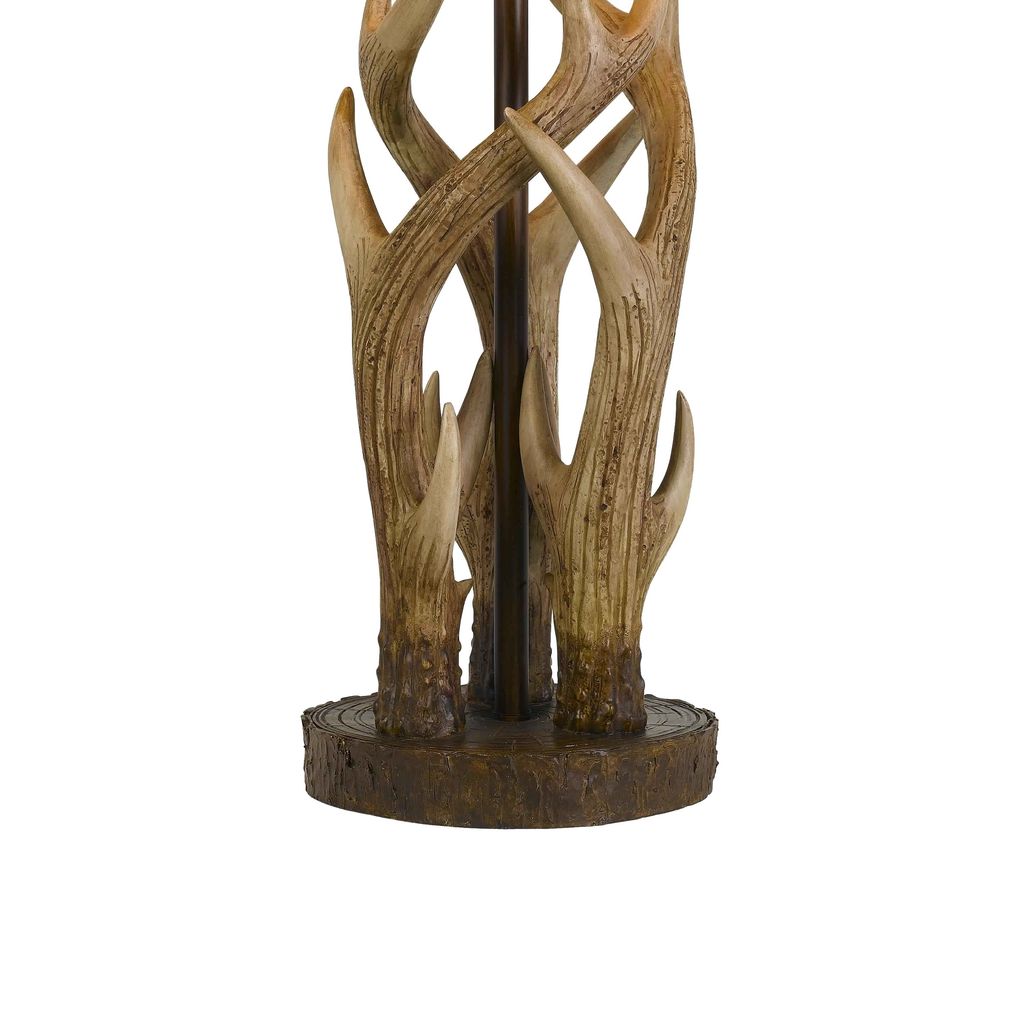 150 Watt Leatherette Shade Table Lamp with Antler Polyresin Base, Brown - View 4