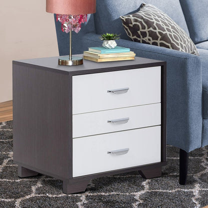 Classic 3 Drawers Wood Nightstand By Eloy, White & Black - View 7