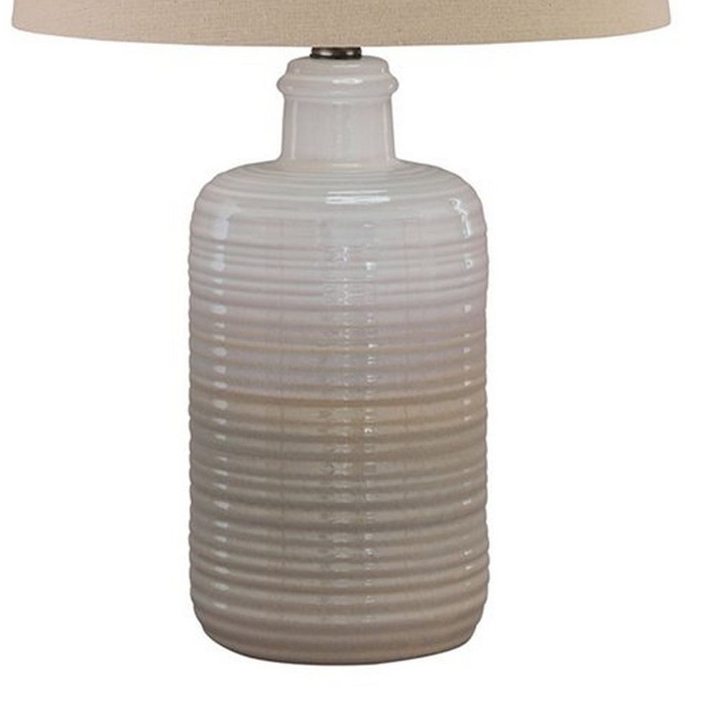 Ceramic Body Table Lamp with Brushed Details, Set of 2, Beige and White - View 3