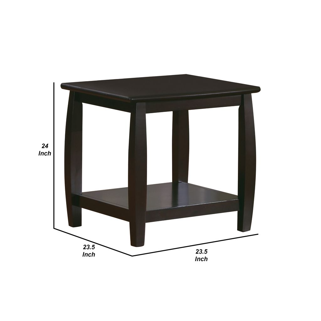 Contemporary Style Solid Wood End Table With Slightly Rounded Shape, Dark Brown - View 6