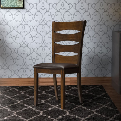 Transitional Ladder Back Side Chair with Leatherette Seat, Set of 2, Brown - View 6
