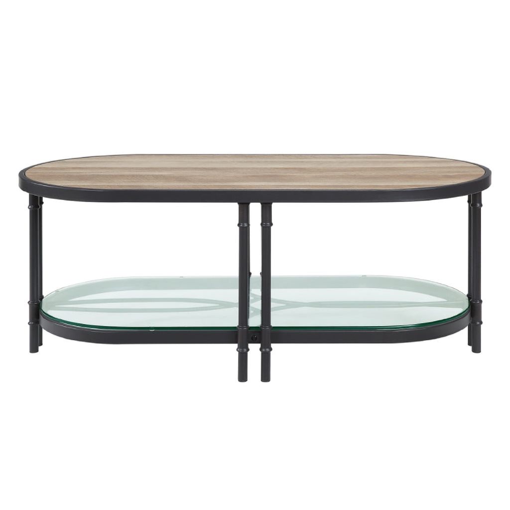 Ley 47 Inch Wood Coffee Table, Oblong, Industrial Design, Oak - View 3