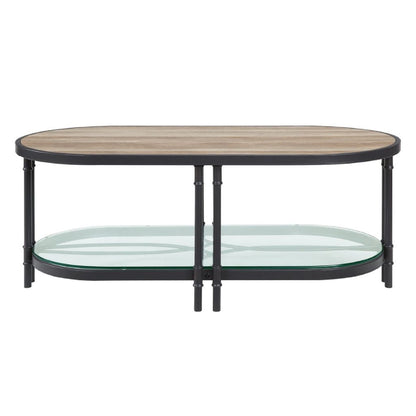 Ley 47 Inch Wood Coffee Table, Oblong, Industrial Design, Oak - View 3