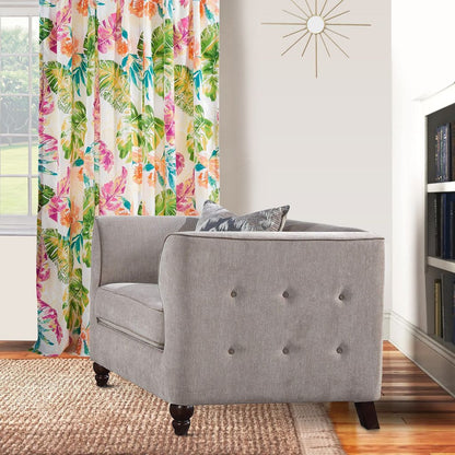 Fabric Upholstery Chair With Button Tufted Backrest And Sides, Light Gray - View 7