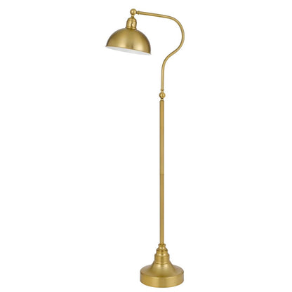 60 Inch Metal Curved Floor Lamp, Adjustable Dome Shade, Brass