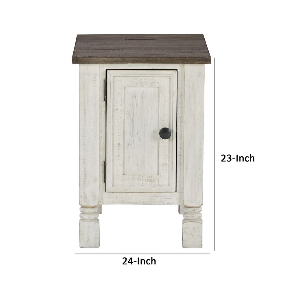 Tex 24 Inch Chairside End Table, Gray Plank Surface, USB Charger, White - View 5
