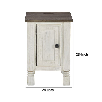 Tex 24 Inch Chairside End Table, Gray Plank Surface, USB Charger, White - View 5