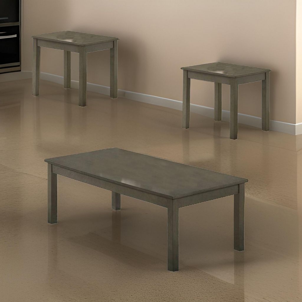 3 Piece Transitional Coffee Table and End Table with Block Legs, Gray - View 7