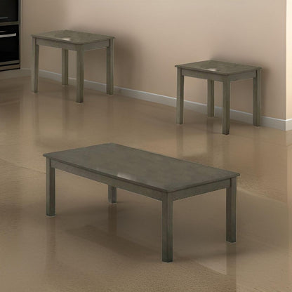 3 Piece Transitional Coffee Table and End Table with Block Legs, Gray - View 7