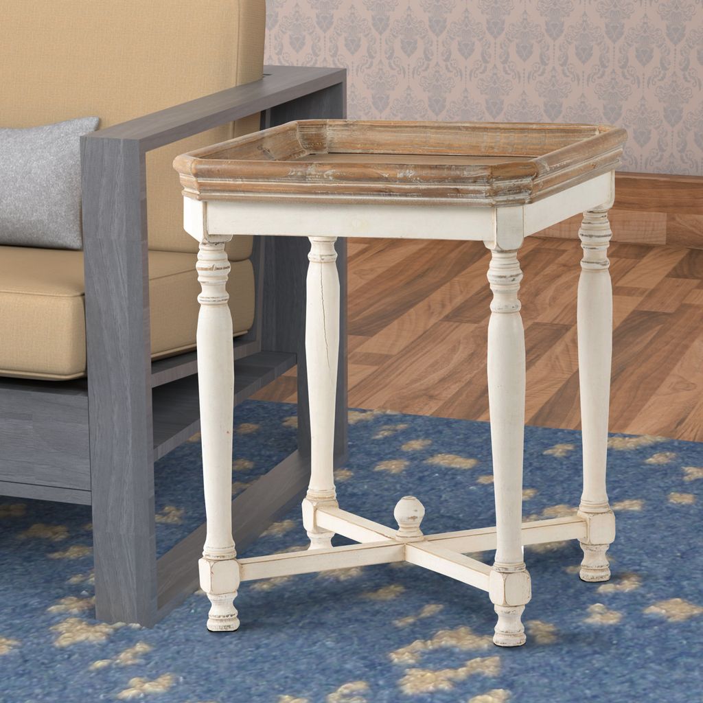Square Shaped Wooden Side Table With Cross Base, Brown & Gray - View 6