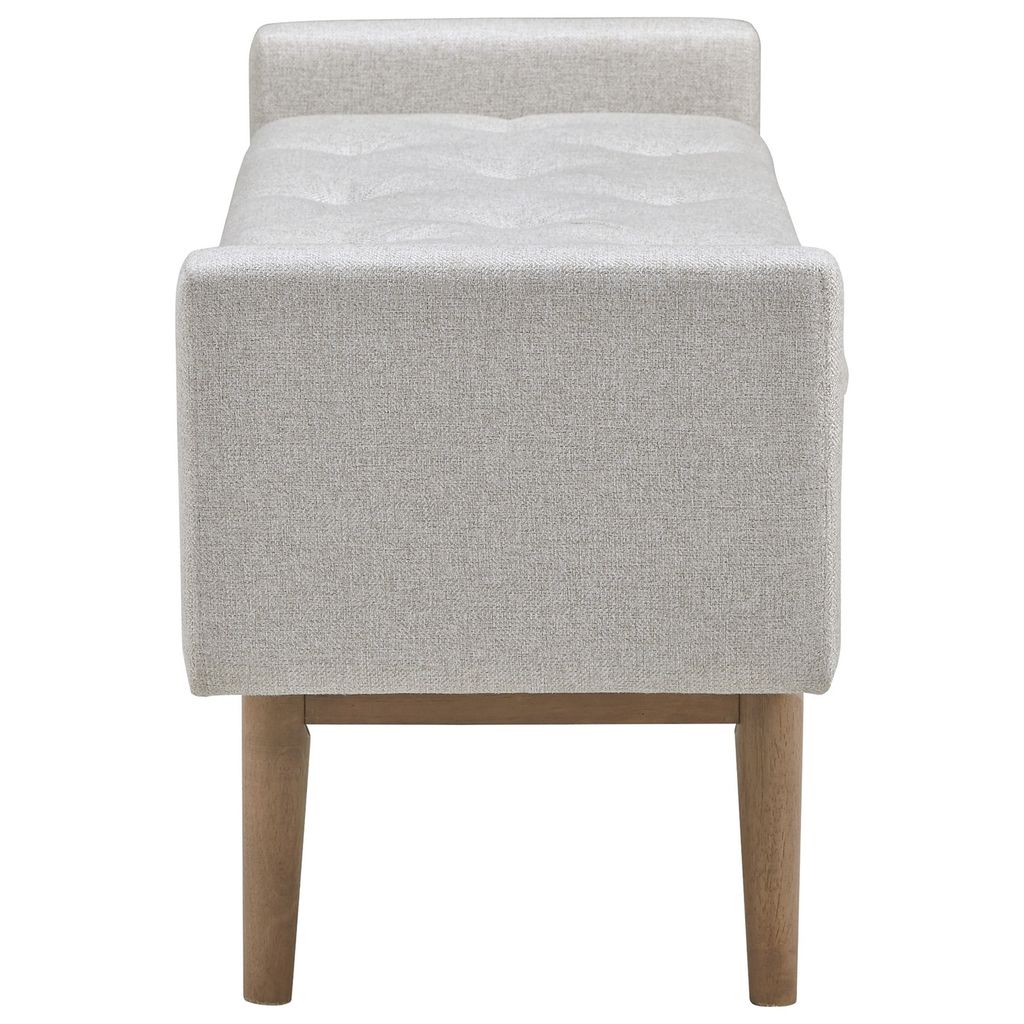 Tufted Fabric Storage Bench with Low Profile Elevated Arms, Light Gray - View 4