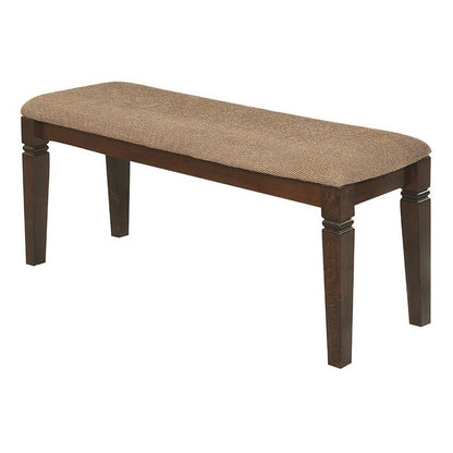 Fabric Upholstered Solid Wooden Bench, Light & Dark Brown - View 3