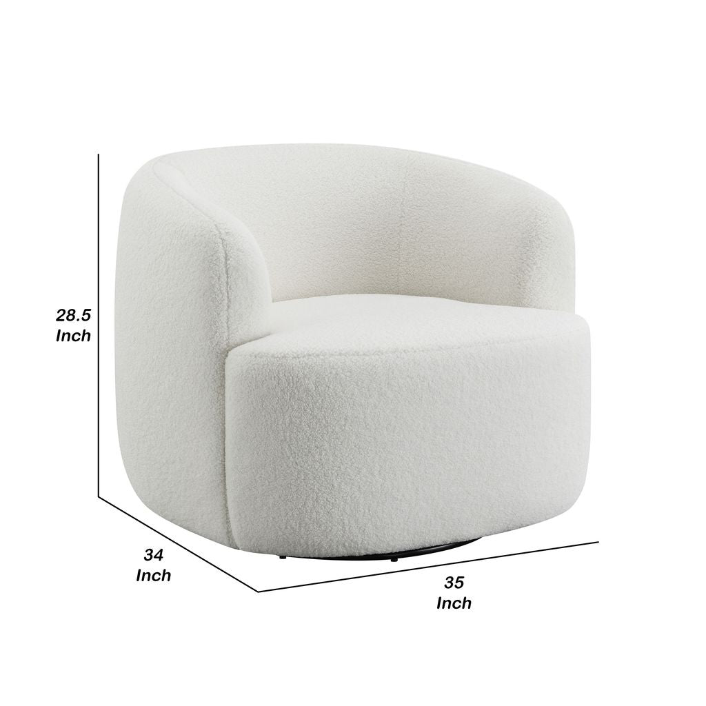35 Inch Modern Swivel Accent Chair, Padded Seat, Round Barrel Back, White - View 5