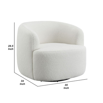 35 Inch Modern Swivel Accent Chair, Padded Seat, Round Barrel Back, White - View 5