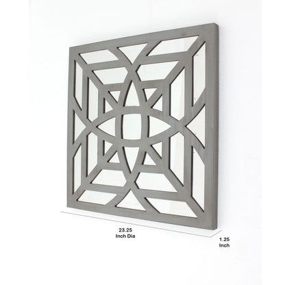23 x 23 Mirrored Wall Decor Set of 2 with Geometric Wood Cut Out, Gray - View 6