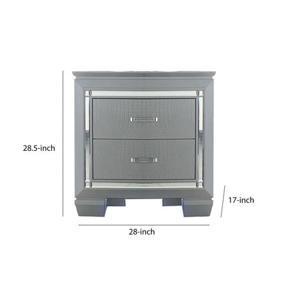 Mirror Accented Wooden Night Stand With 2 Drawer, Gray - View 6