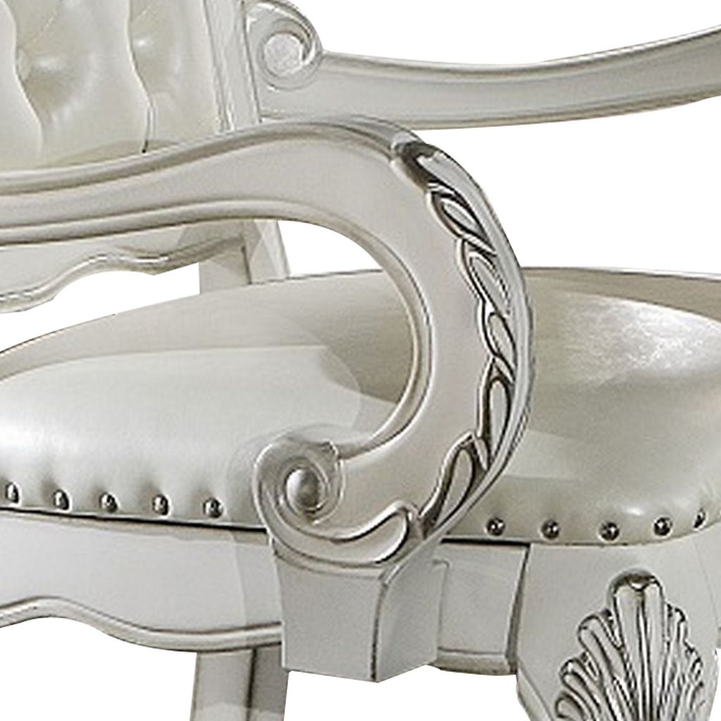 Aurora 27 Inch Executive Office Chair, Faux Leather, Tufted, Bone White - View 3