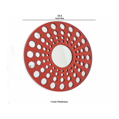Contemporary Wooden Round Wall Decor Set of 2, with Circle Cut Outs, Red and Silver - View 6