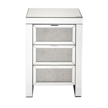 3 Drawer Beveled Mirrored Accent Table with Faux Diamond Inlay, Silver - View 2