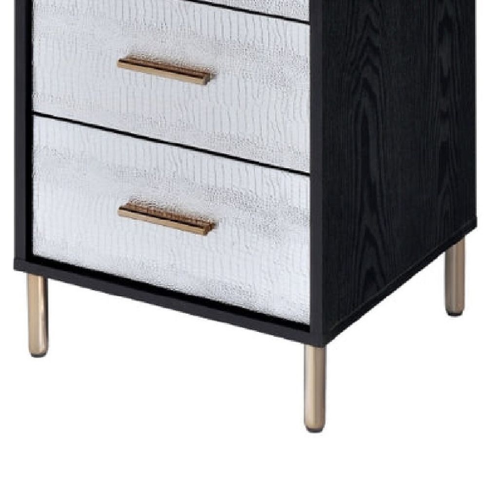 San 45 Inch 5 Drawer Jewelry Storage Chest, Gold Legs, Black and Silver - View 5