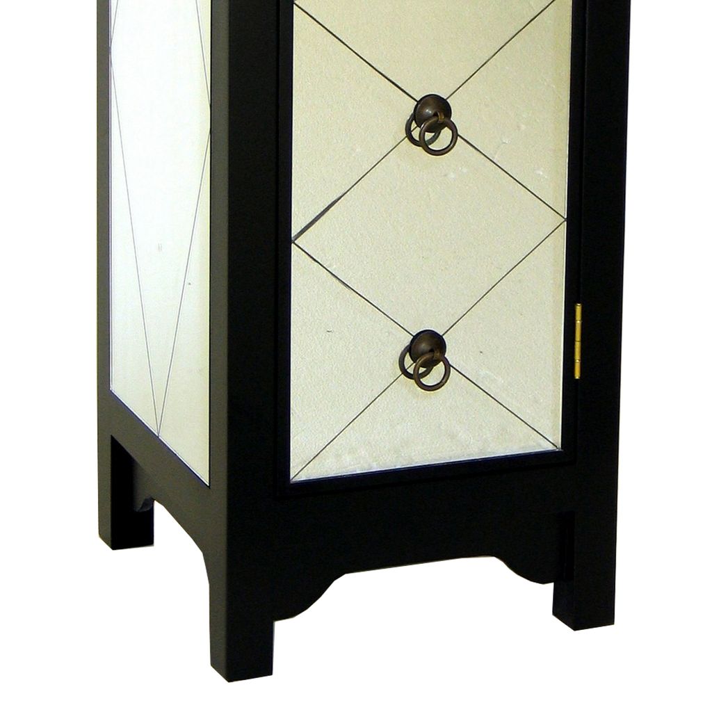 34 Inch Wood and Mirror Storage Chest with 1 Door, Black - View 4