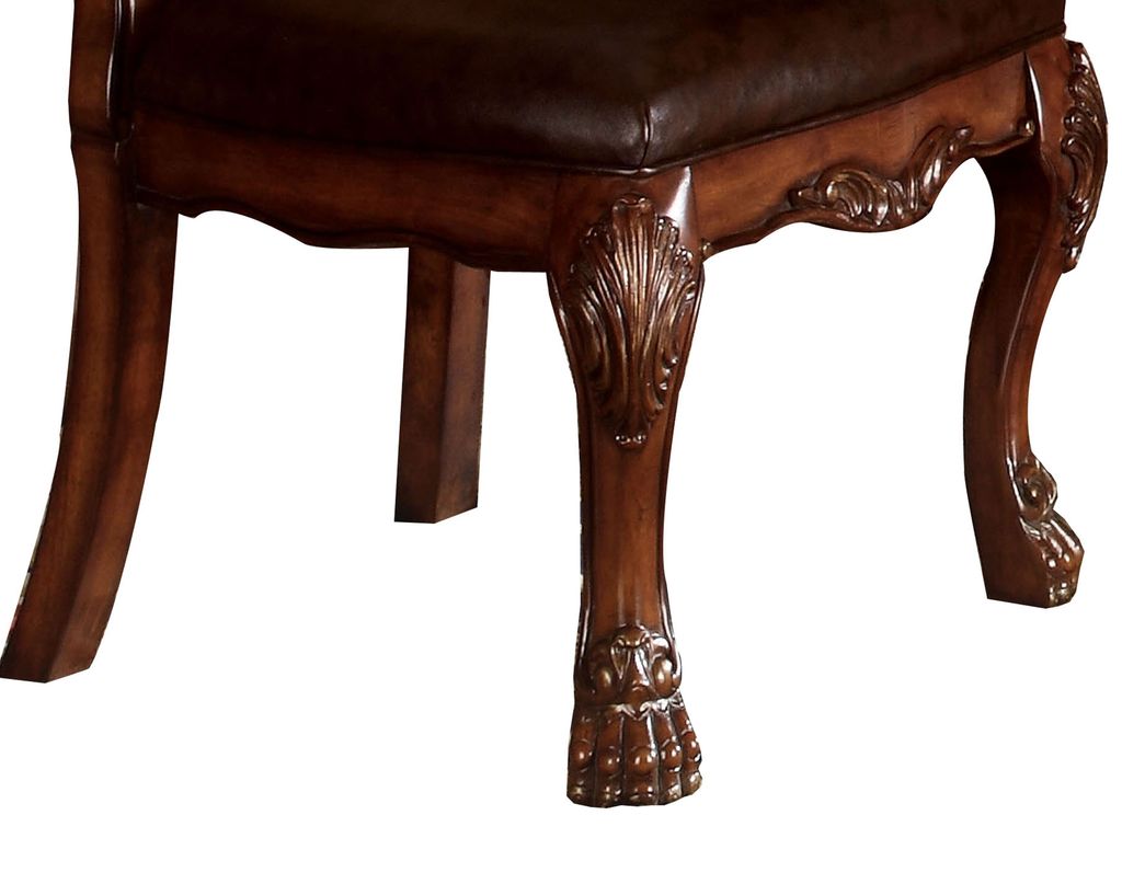 Dining Side Chair, Claw Legs and Leatherette Seat, Brown, Set of 2 - View 4