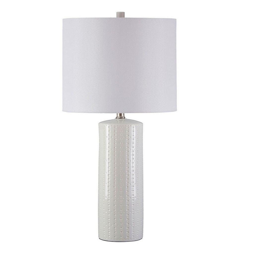 Carved Ceramic Base Table Lamp with Drum Shade, Set of 2, White - View 2