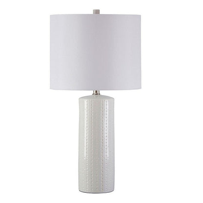 Carved Ceramic Base Table Lamp with Drum Shade, Set of 2, White - View 2