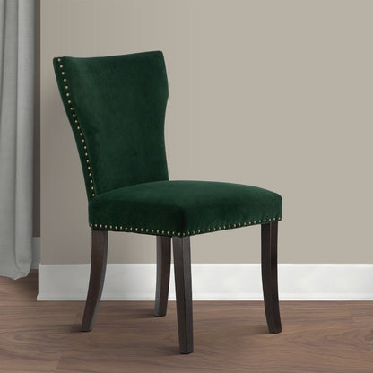 Devi 25 Inch Curved Dining Chair, Green Velvet Upholstery, Nailhead Trim - View 7