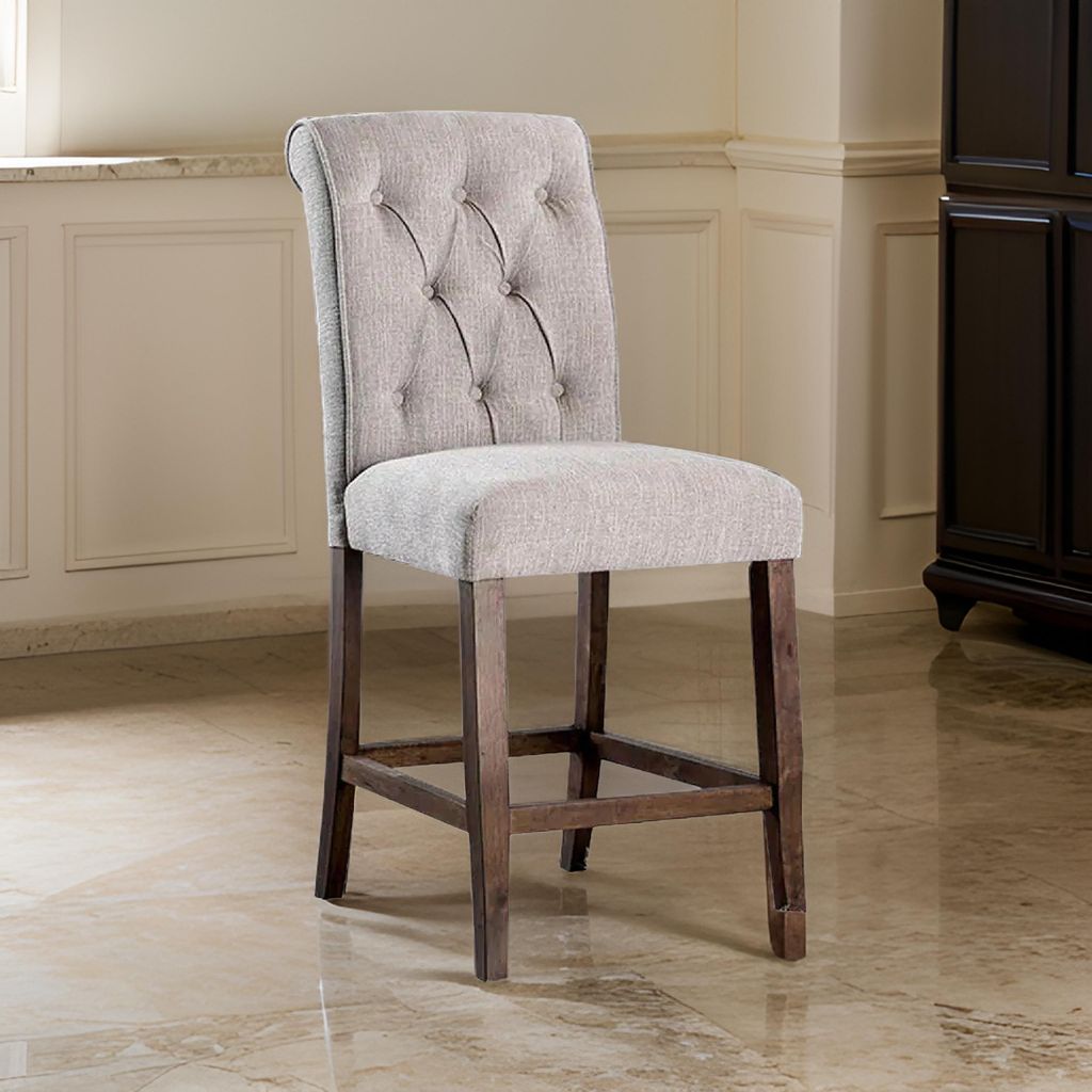 Wooden Fabric Upholstered Counter Height Chair, Cream And Brown, Pack Of Two - View 7